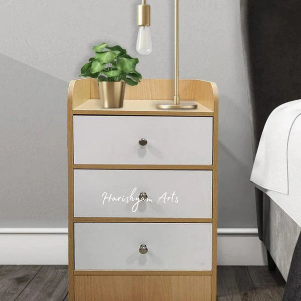 Intel Beige Finish Bedside Table with Drawers