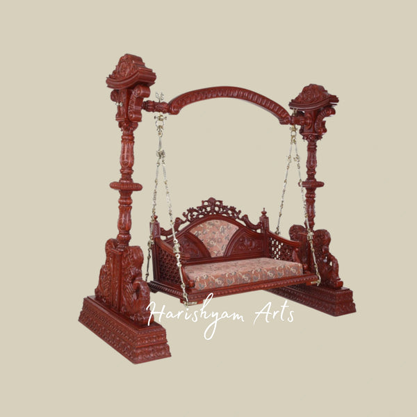 Intricately Carved Wooden Swing Seat with Designer Backrest