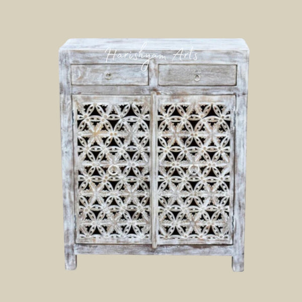 Intricately Carved Wooden Shoe Cabinet & Storage Almirah