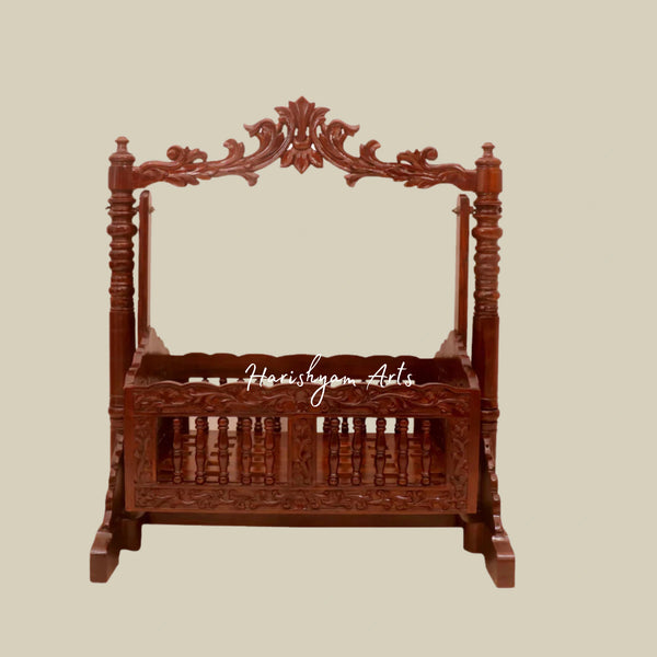 Irish Heritage Intricately Carved Wooden Handmade Baby Crib Cradle