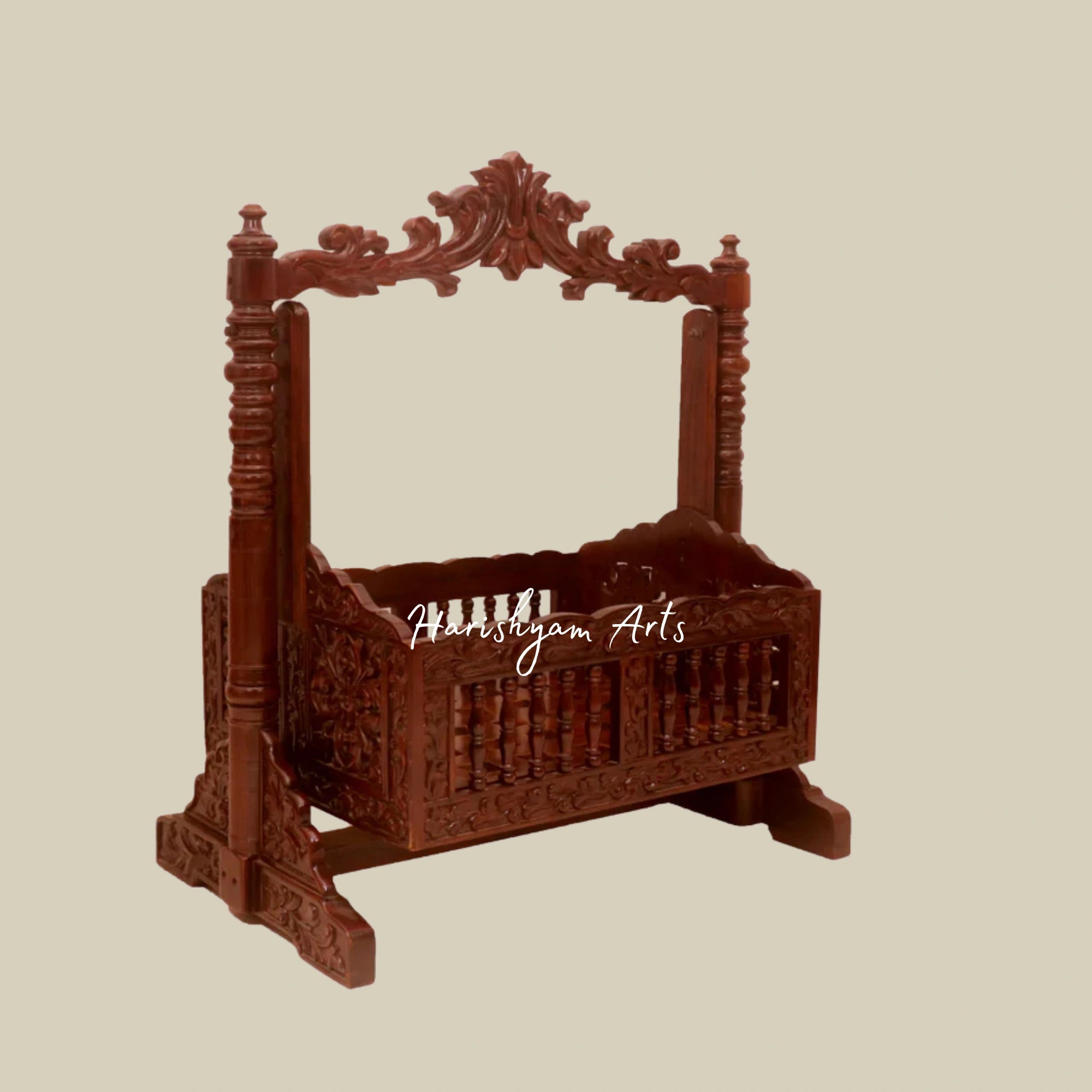 Irish Heritage Intricately Carved Wooden Handmade Baby Crib Cradle