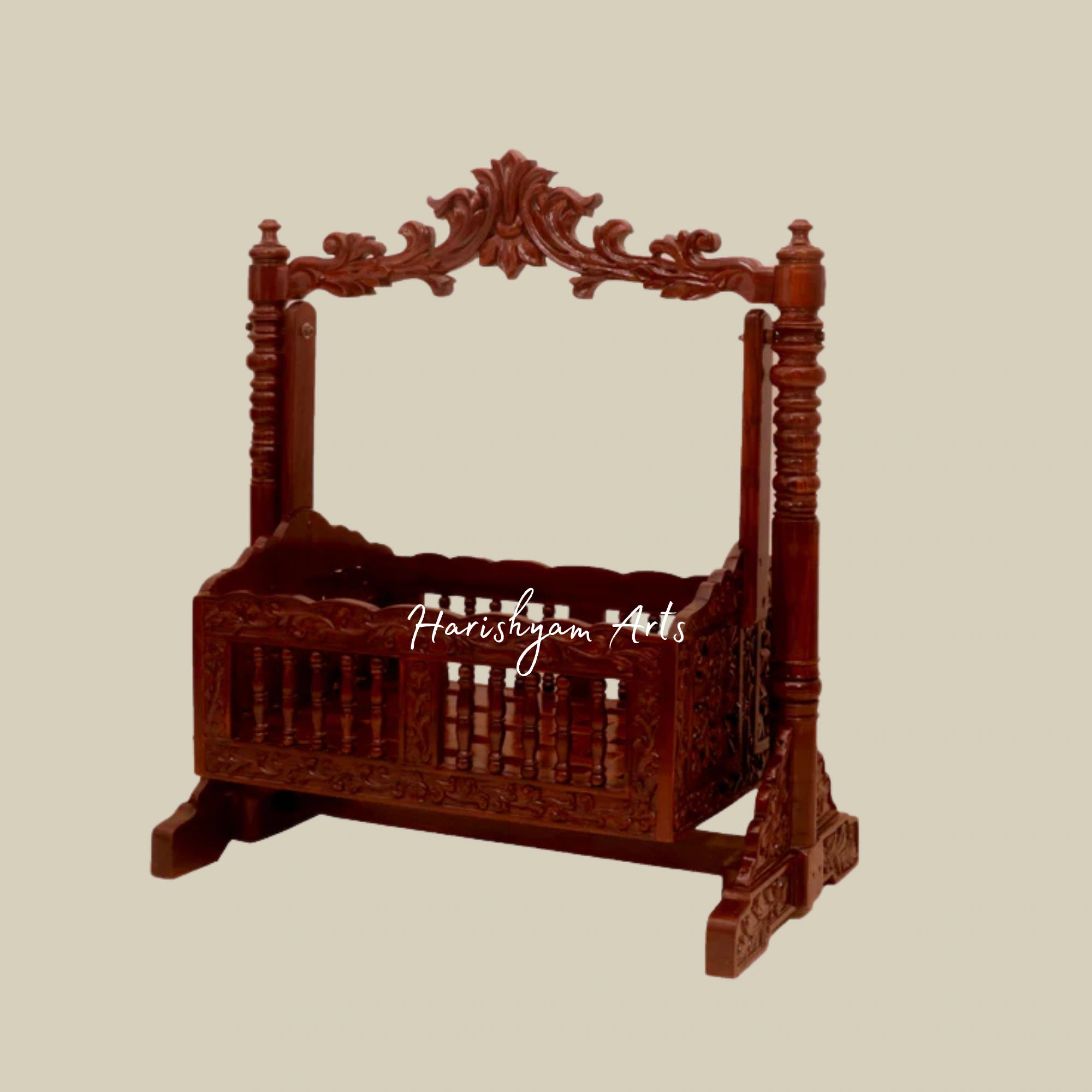 Irish Heritage Intricately Carved Wooden Handmade Baby Crib Cradle