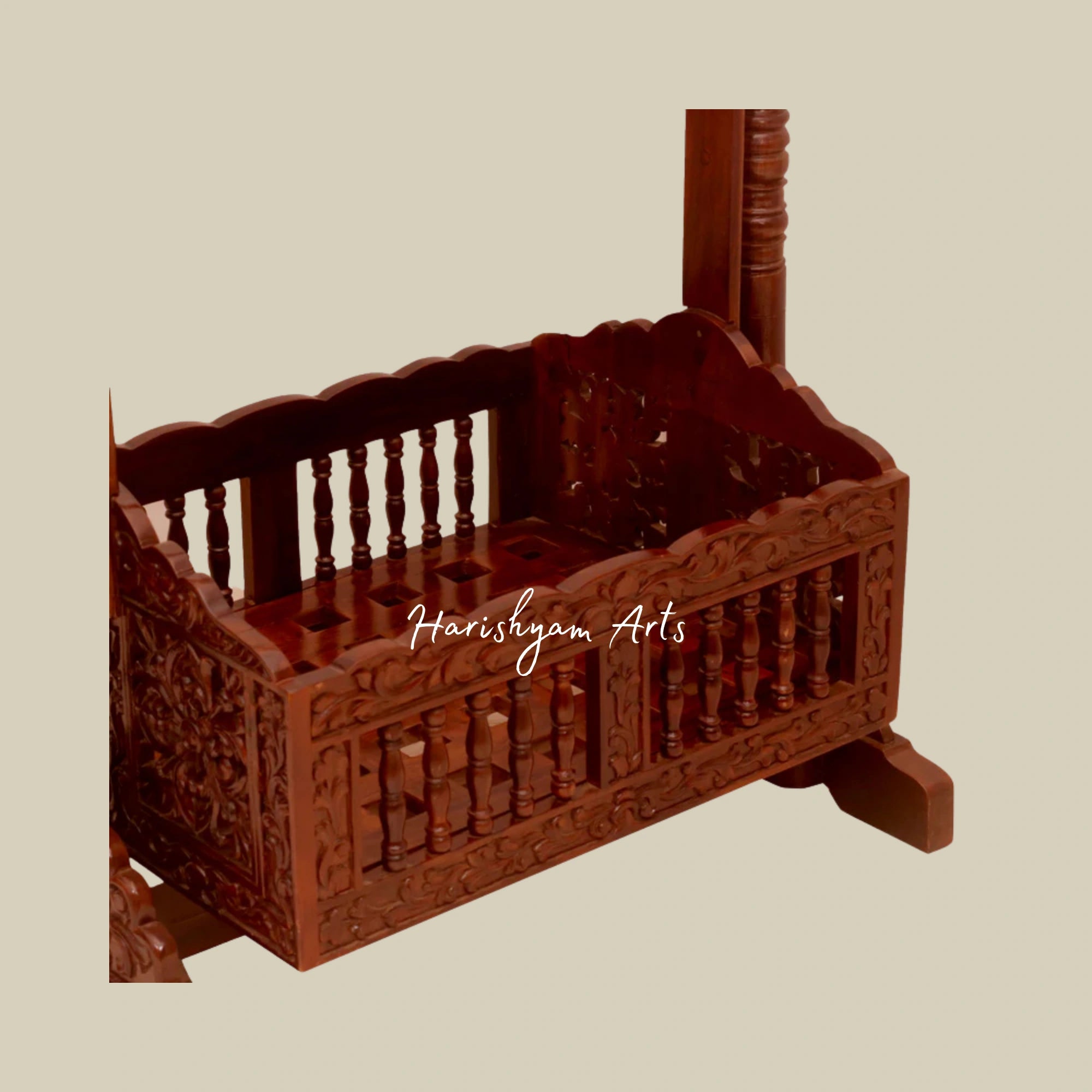 Irish Heritage Intricately Carved Wooden Handmade Baby Crib Cradle