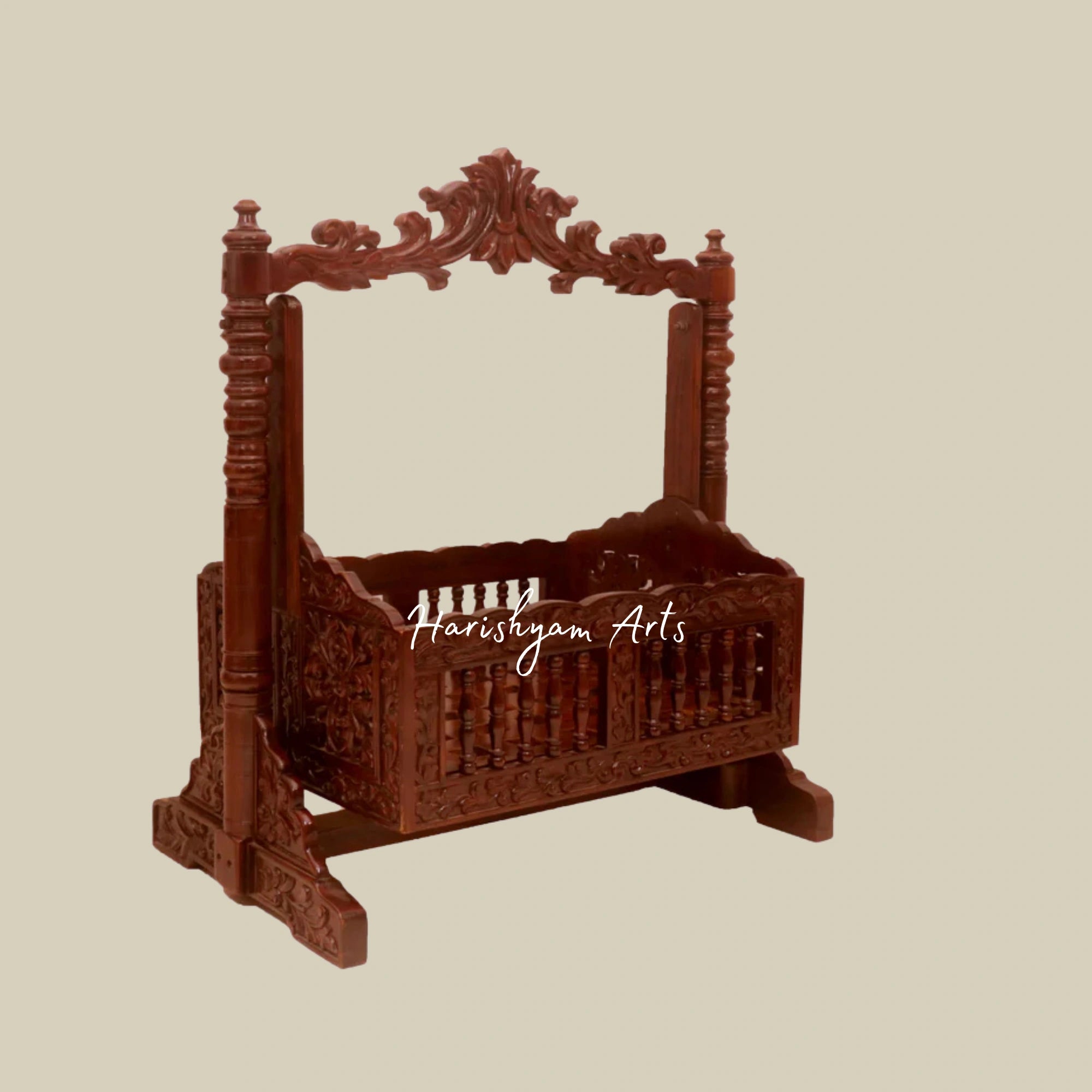 Irish Heritage Intricately Carved Wooden Handmade Baby Crib Cradle