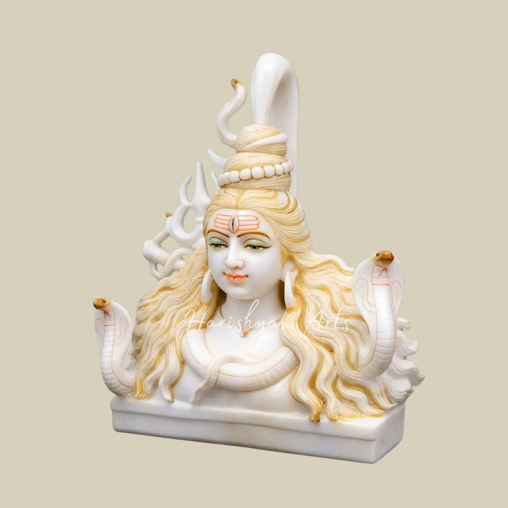 18" Lord Shiva’s Bust in White Marble