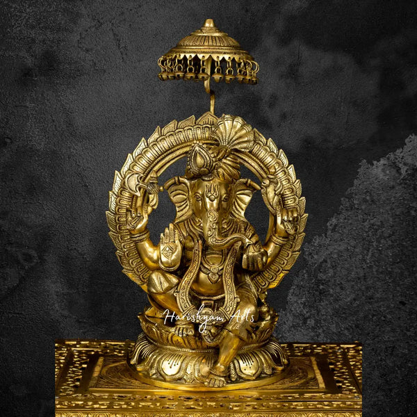 Kamal Ganesh With Umbrella Brass Statue