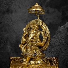 Kamal Ganesh With Umbrella Brass Statue