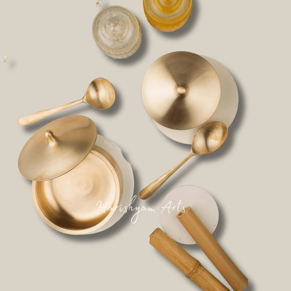 Kansa Serving Bowl Set  with Lid & Laddle for Traditional Indian Meals and Festive Serveware