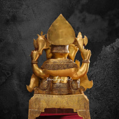 Brass Ganesha Statue with Decorative Chowki Base 26"