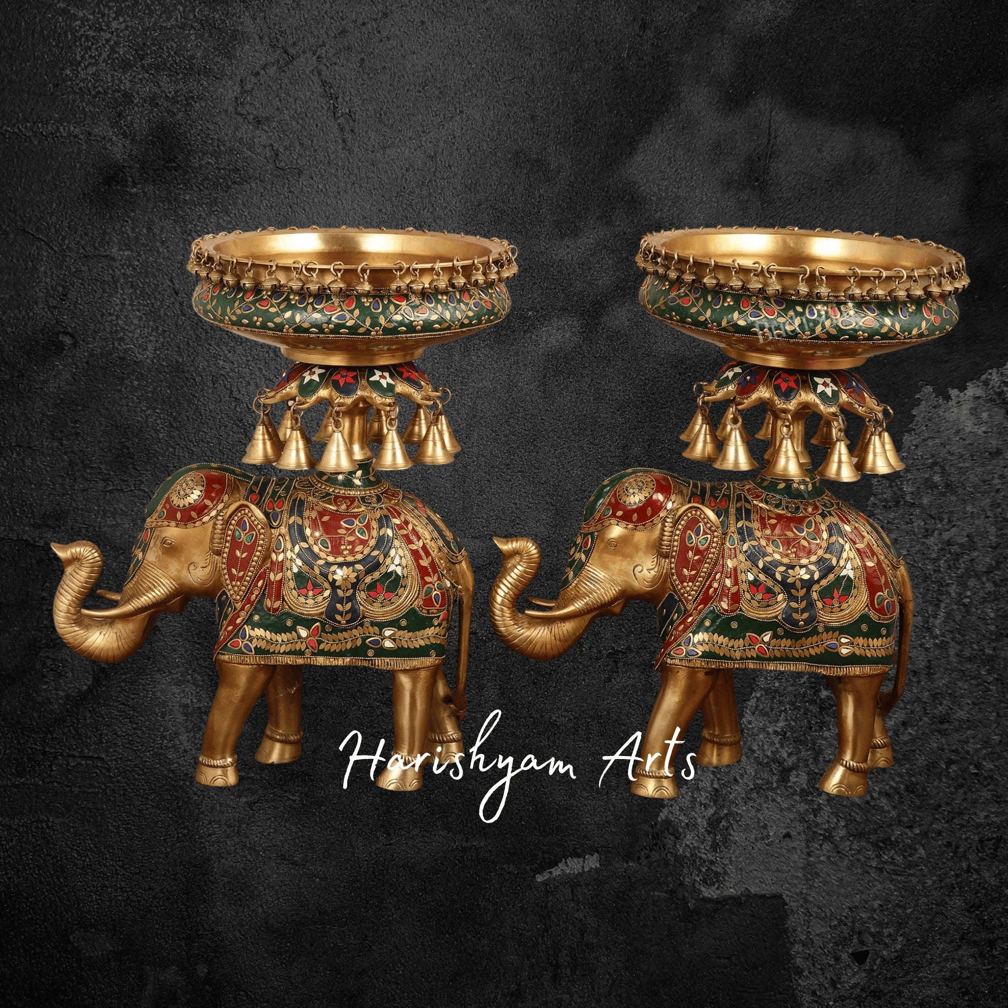 Large Brass Elephant Urli Pair for Grand Entrance and Mandap Decor