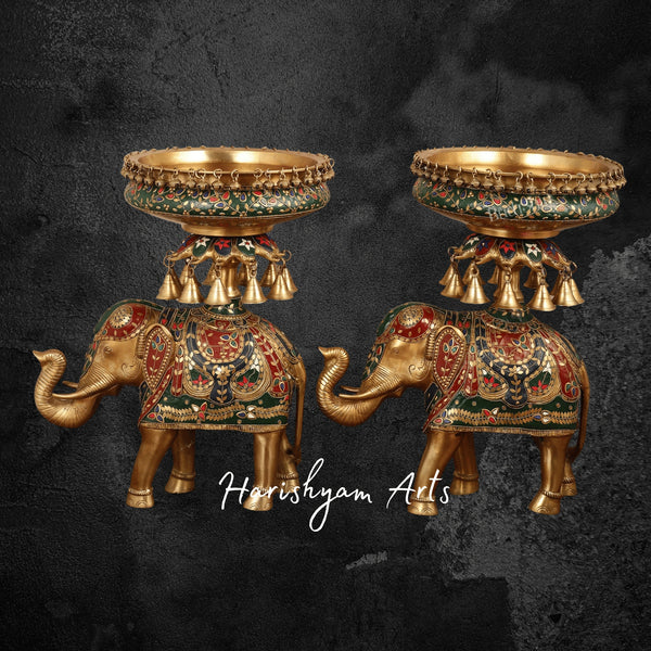 Large Brass Elephant Urli Pair for Grand Entrance and Mandap Decor
