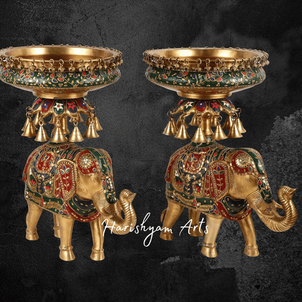 Large Brass Elephant Urli Pair for Grand Entrance and Mandap Decor