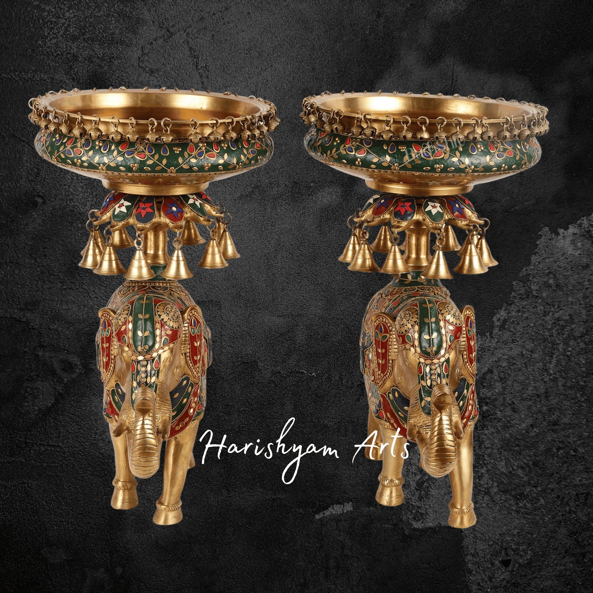 Large Brass Elephant Urli Pair for Grand Entrance and Mandap Decor