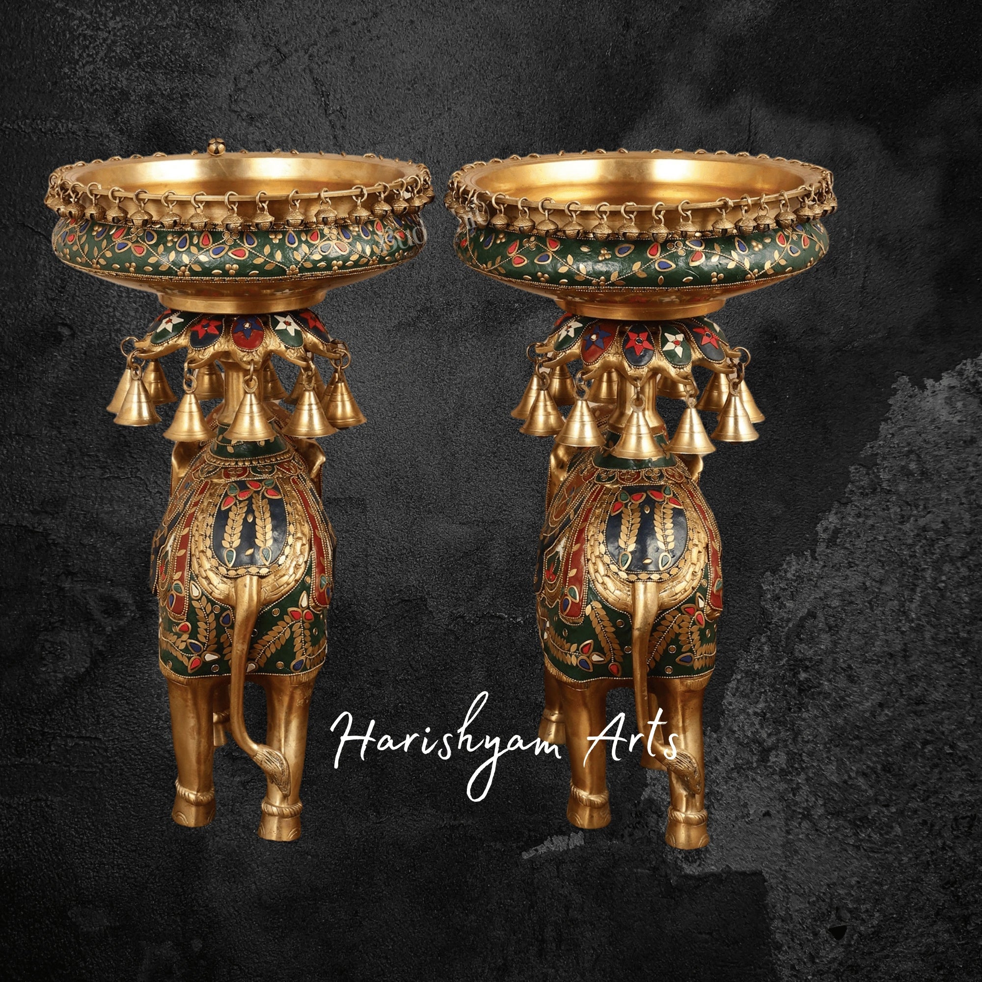 Large Brass Elephant Urli Pair for Grand Entrance and Mandap Decor