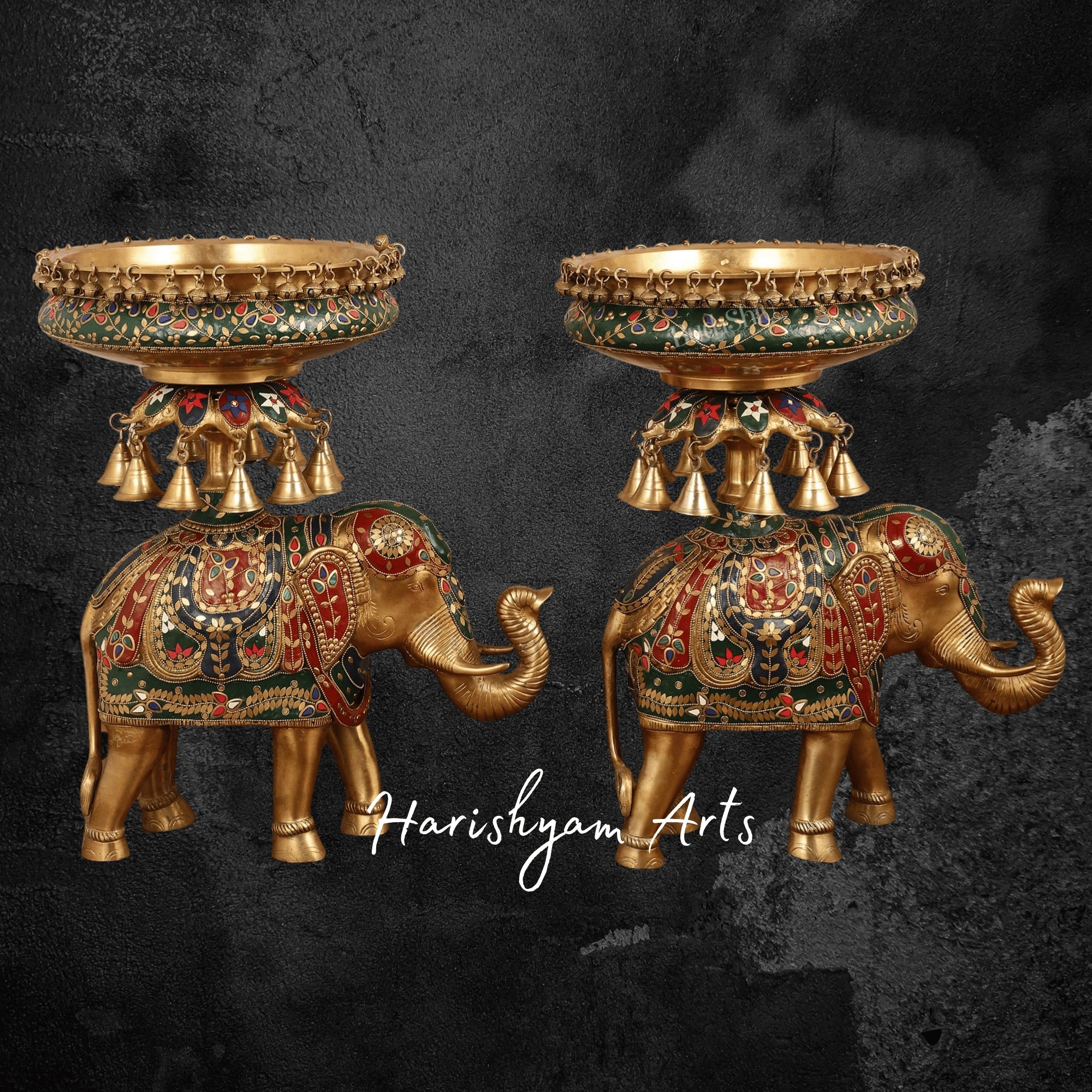 Large Brass Elephant Urli Pair for Grand Entrance and Mandap Decor