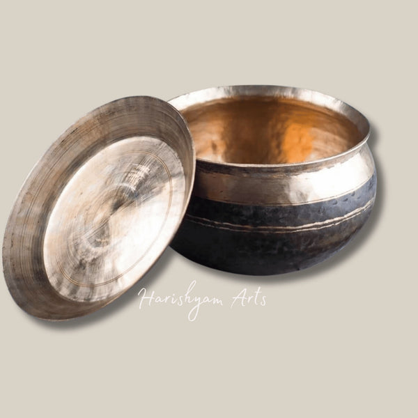 Large Bronze Kansa Bowl with Lid and Matching Ladle