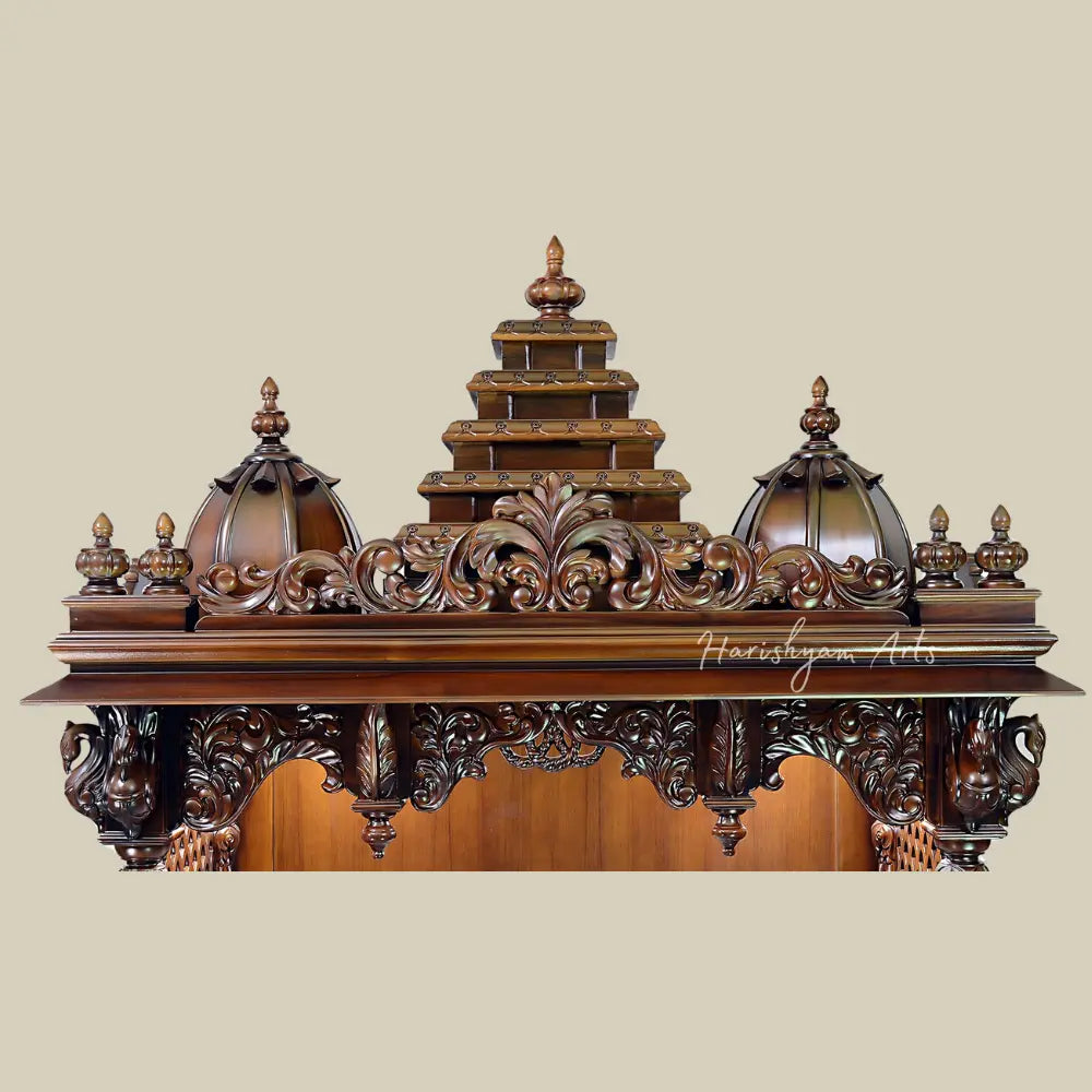 81" Large Teak Wood Pooja Mandir With Drawers & Cabinets