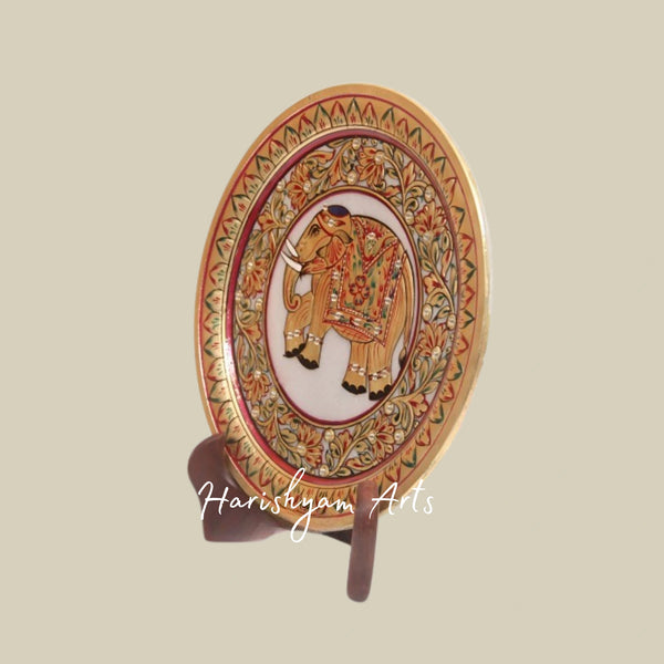 Luxurious Gold & Red Marble Plate – Artistic Home Decor Accent