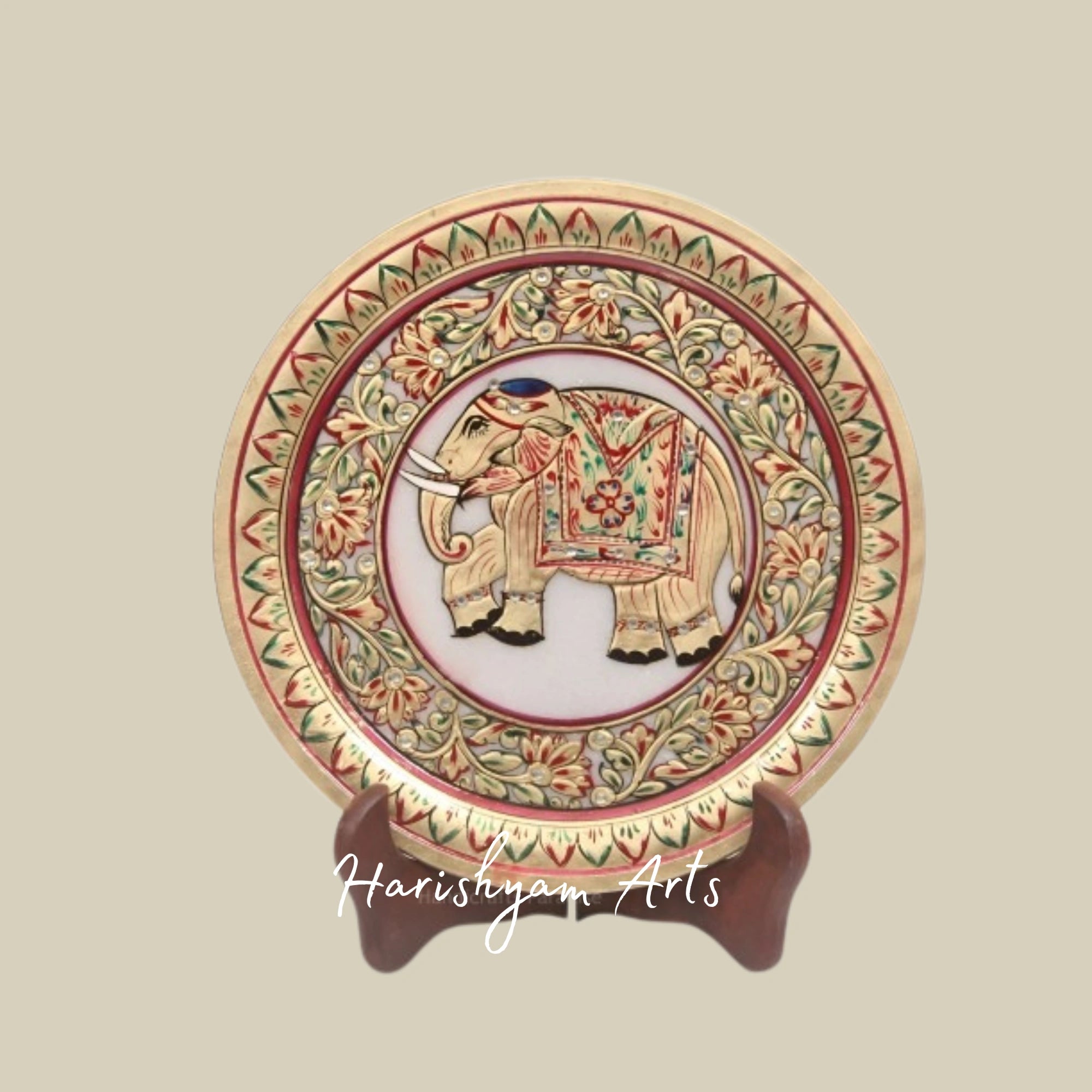 Luxurious Gold & Red Marble Plate – Artistic Home Decor Accent