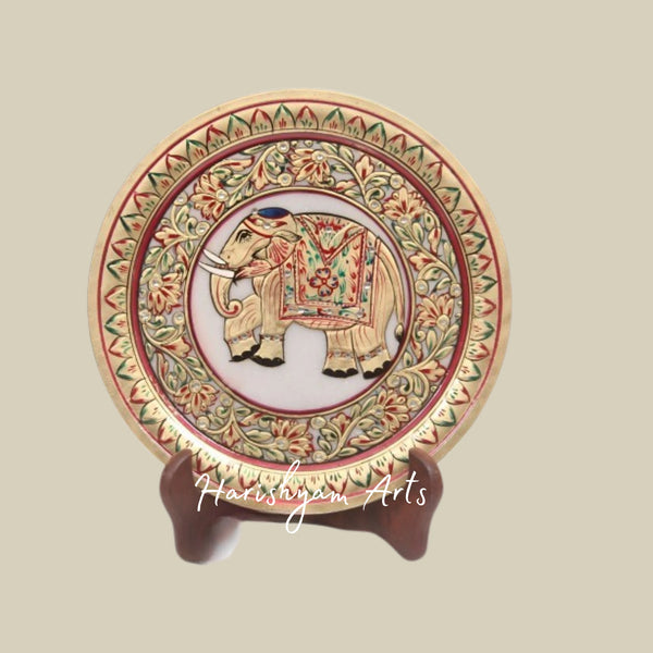 Luxurious Gold & Red Marble Plate – Artistic Home Decor Accent