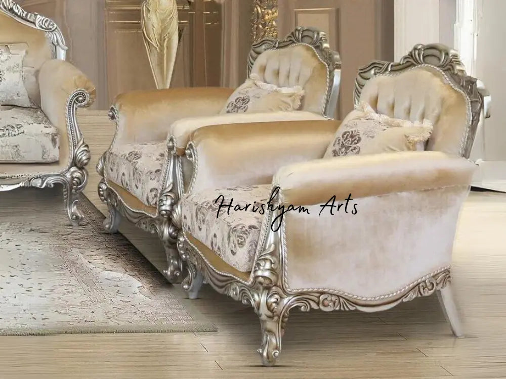 Luxury 2-Piece Chair Set with Antique Silver Wood Trim