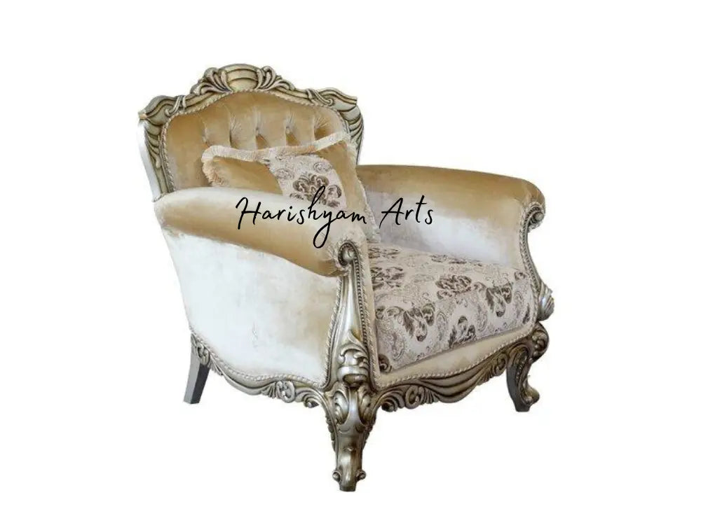 Luxury 2-Piece Chair Set with Antique Silver Wood Trim