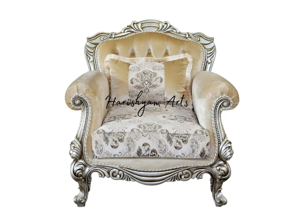 Luxury 2-Piece Chair Set with Antique Silver Wood Trim