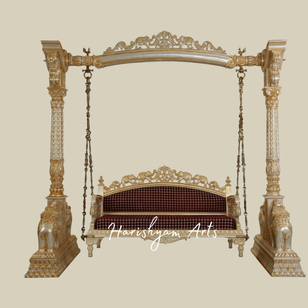 Luxury Antique Finish Swing with Brass Chains and Designer Pillars