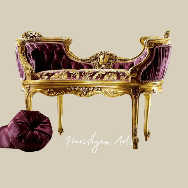 Luxury Baroque Style Bench Chair with Handcrafted Wooden Frame