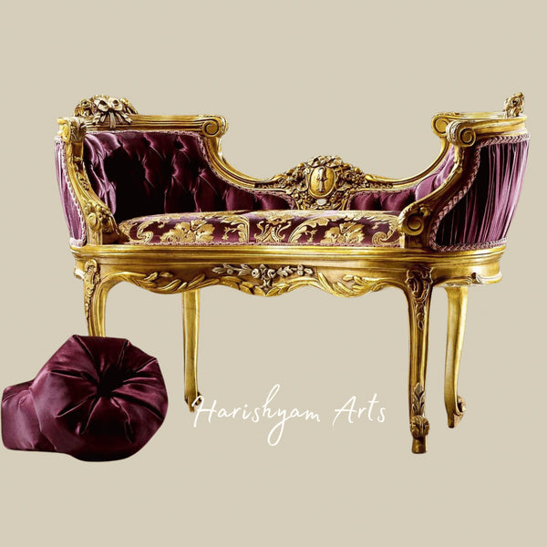 Luxury Baroque Style Bench Chair with Handcrafted Wooden Frame