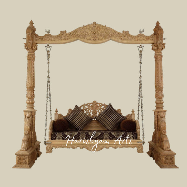 Luxury Carved Teak Wood Swing for Living Room & Patio