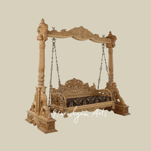 Luxury Carved Teak Wood Swing for Living Room & Patio