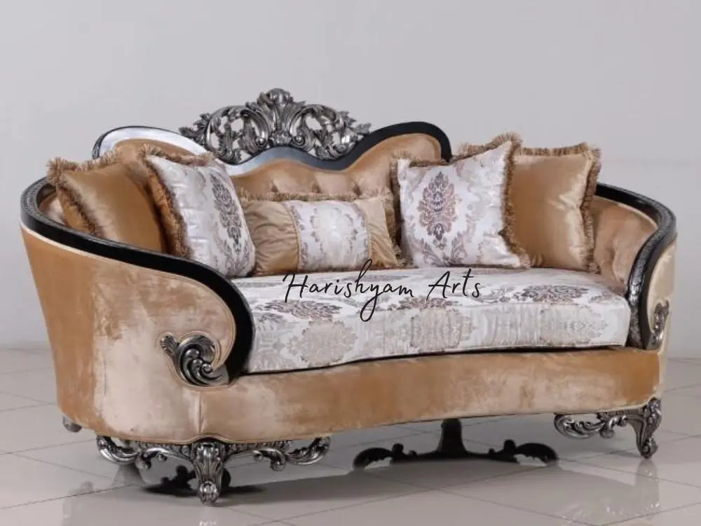 Luxury Silver and Black Wood Trim Loveseat Sofa Set