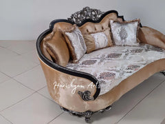 Luxury Silver and Black Wood Trim Loveseat Sofa Set