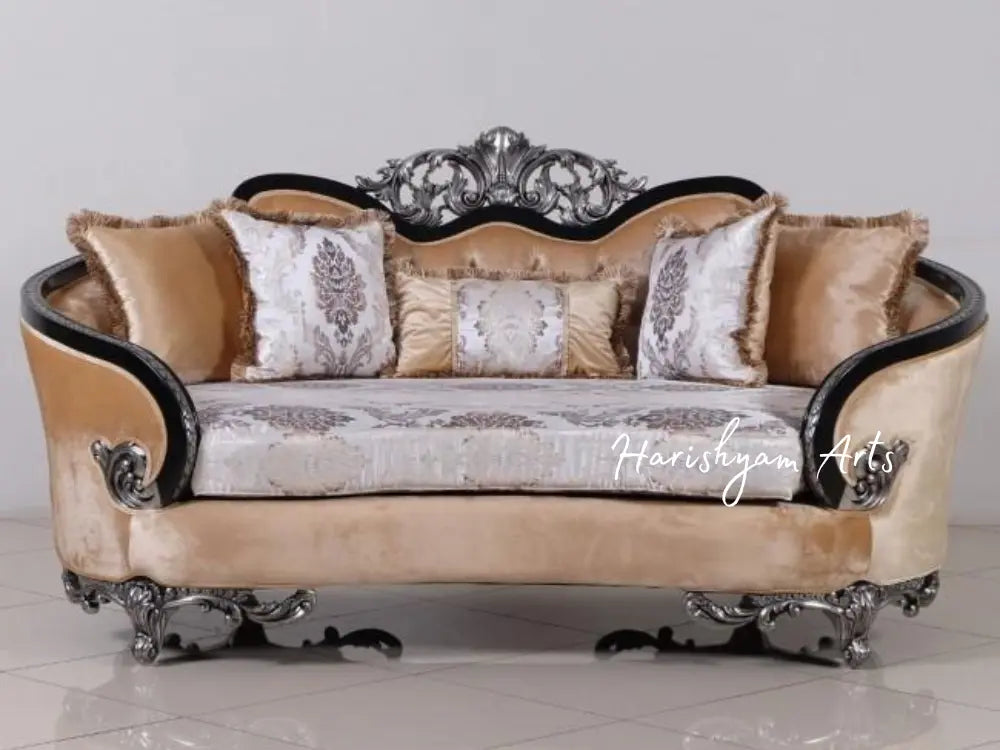 Luxury Silver and Black Wood Trim Loveseat Sofa Set