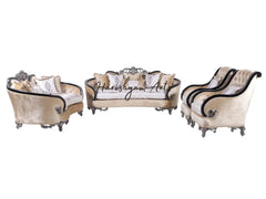 Luxury Silver and Black Wood Trim Loveseat Sofa Set