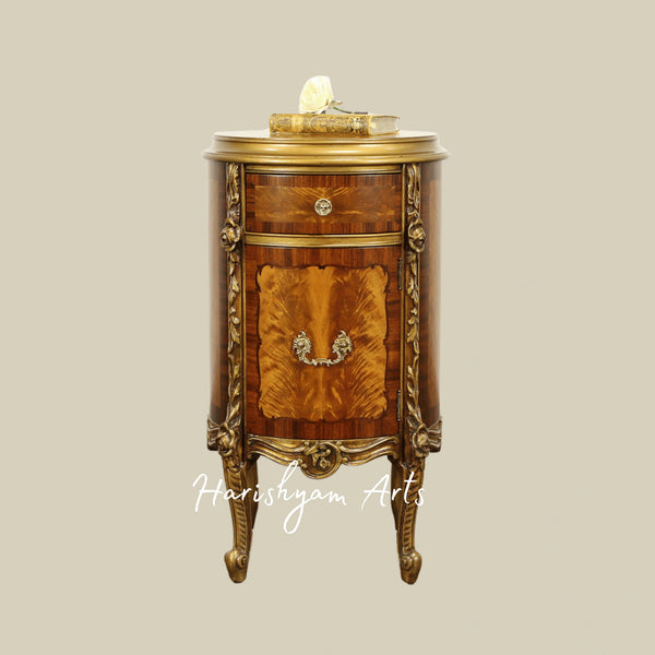 Luxury Solid Wood Bedside Chest with Brass Carvings