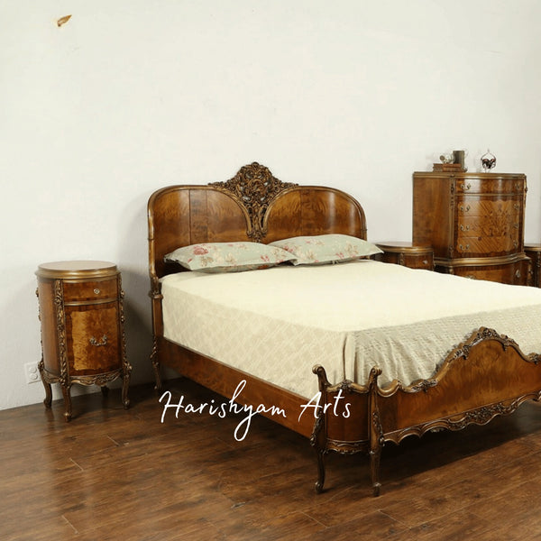 Luxury Solid Wood Bedside Chest with Brass Carvings