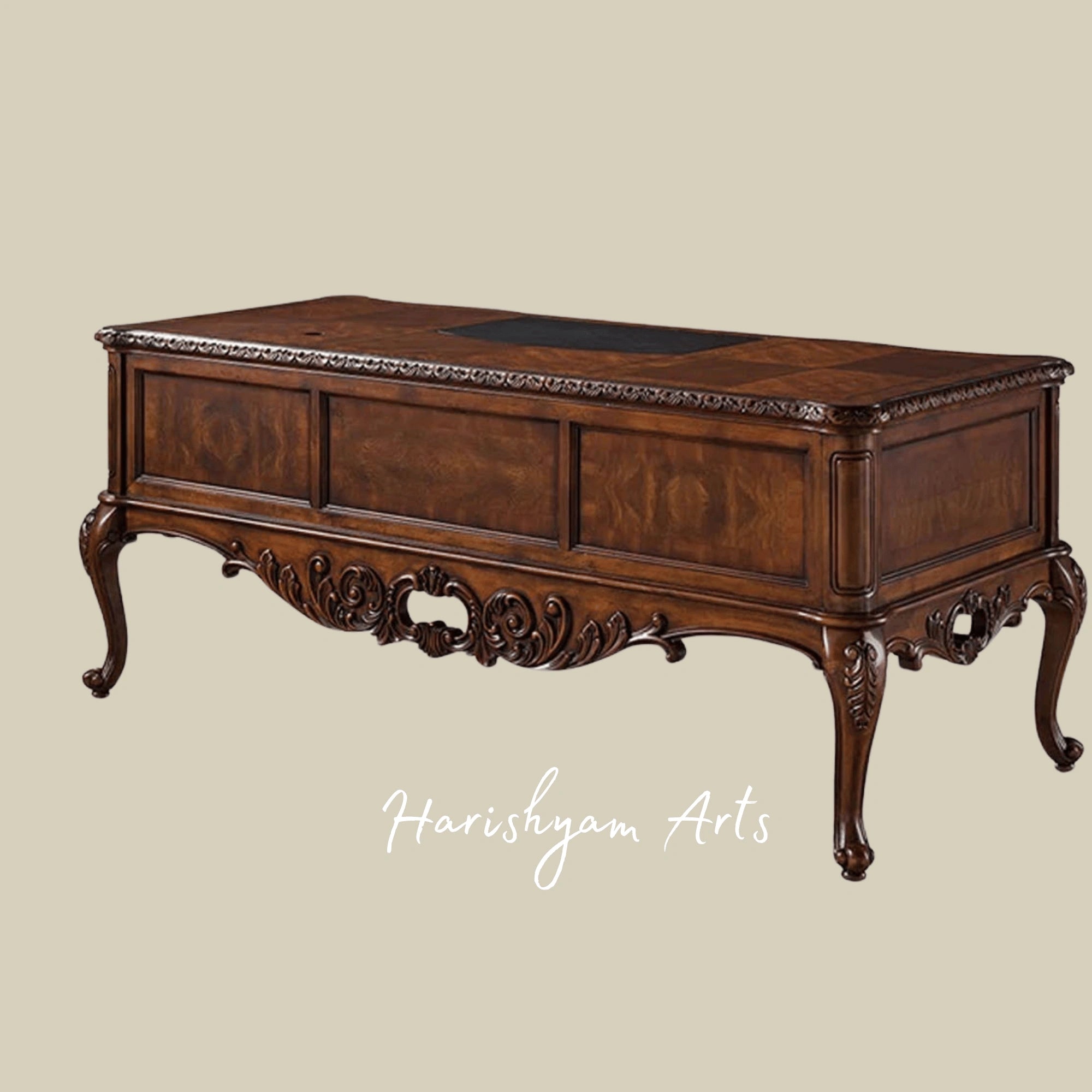 Luxury Victorian Style Wooden Office Furniture Collection with Elegant Carved Desk, Chair and Library Cabinet