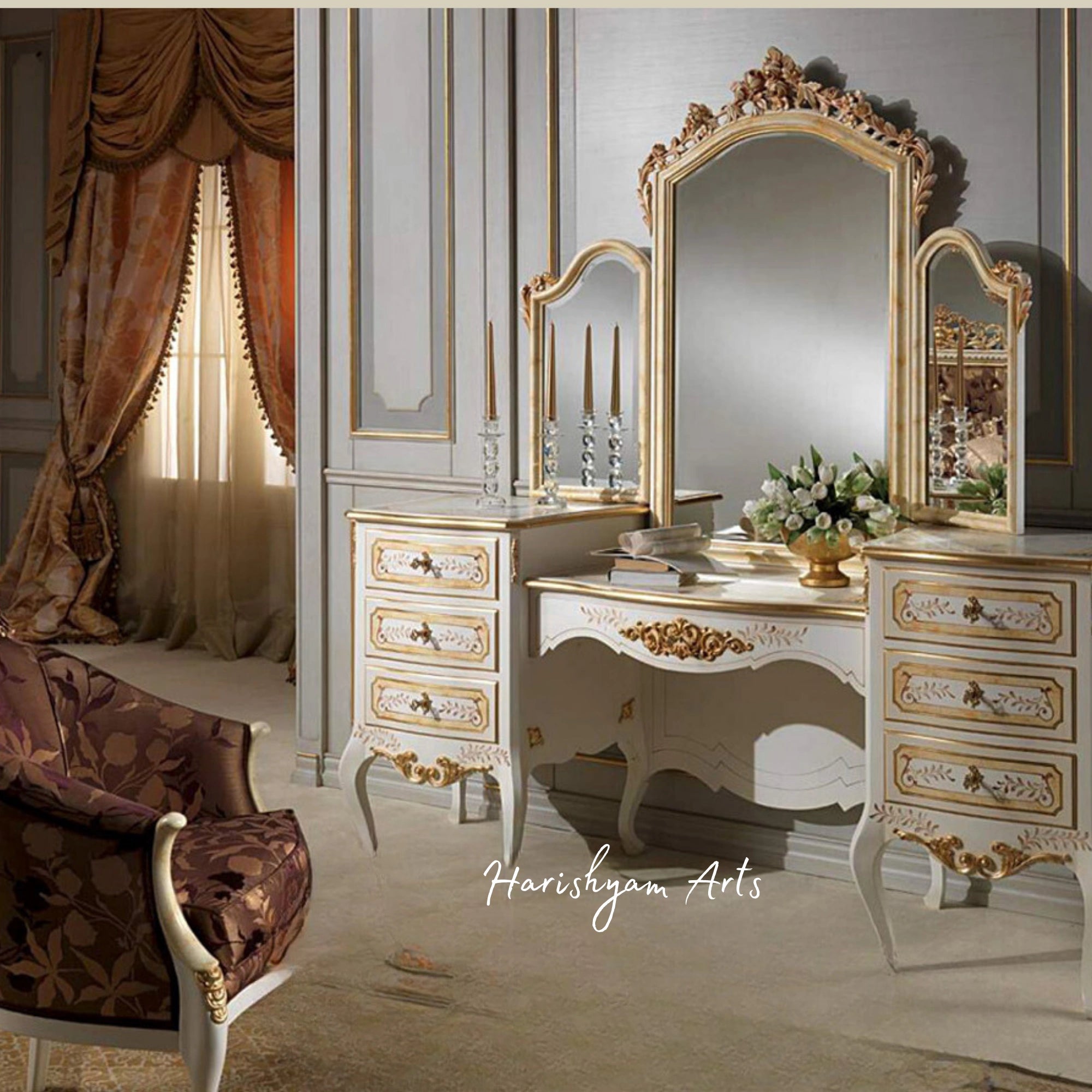 elegant dressing table Sleek Silver and White Dressing Table