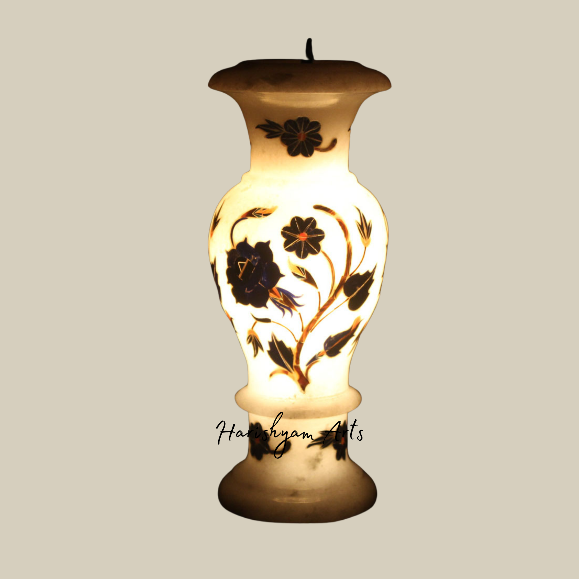 Luxury White Marble Flower Vase with Semi-Precious Stone Inlay Design1