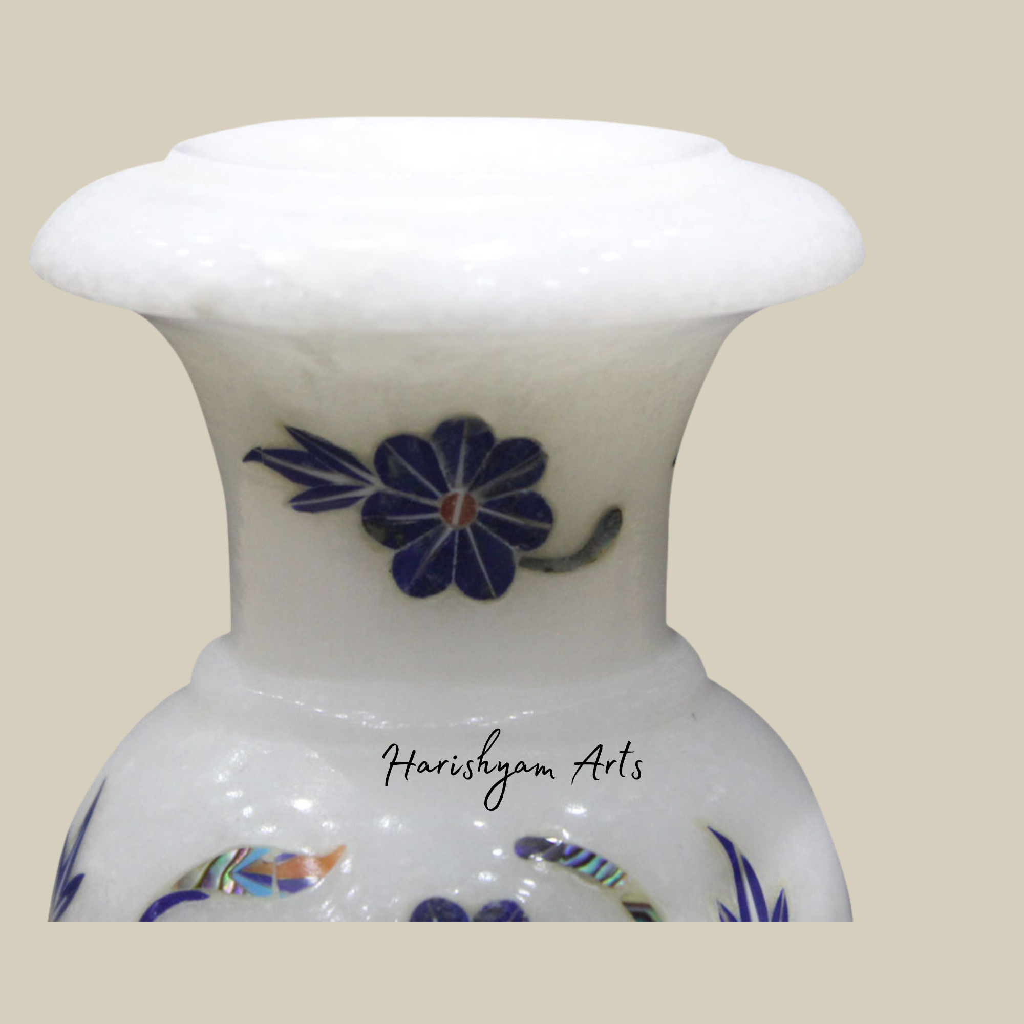 Luxury White Marble Flower Vase with Semi-Precious Stone Inlay Design1