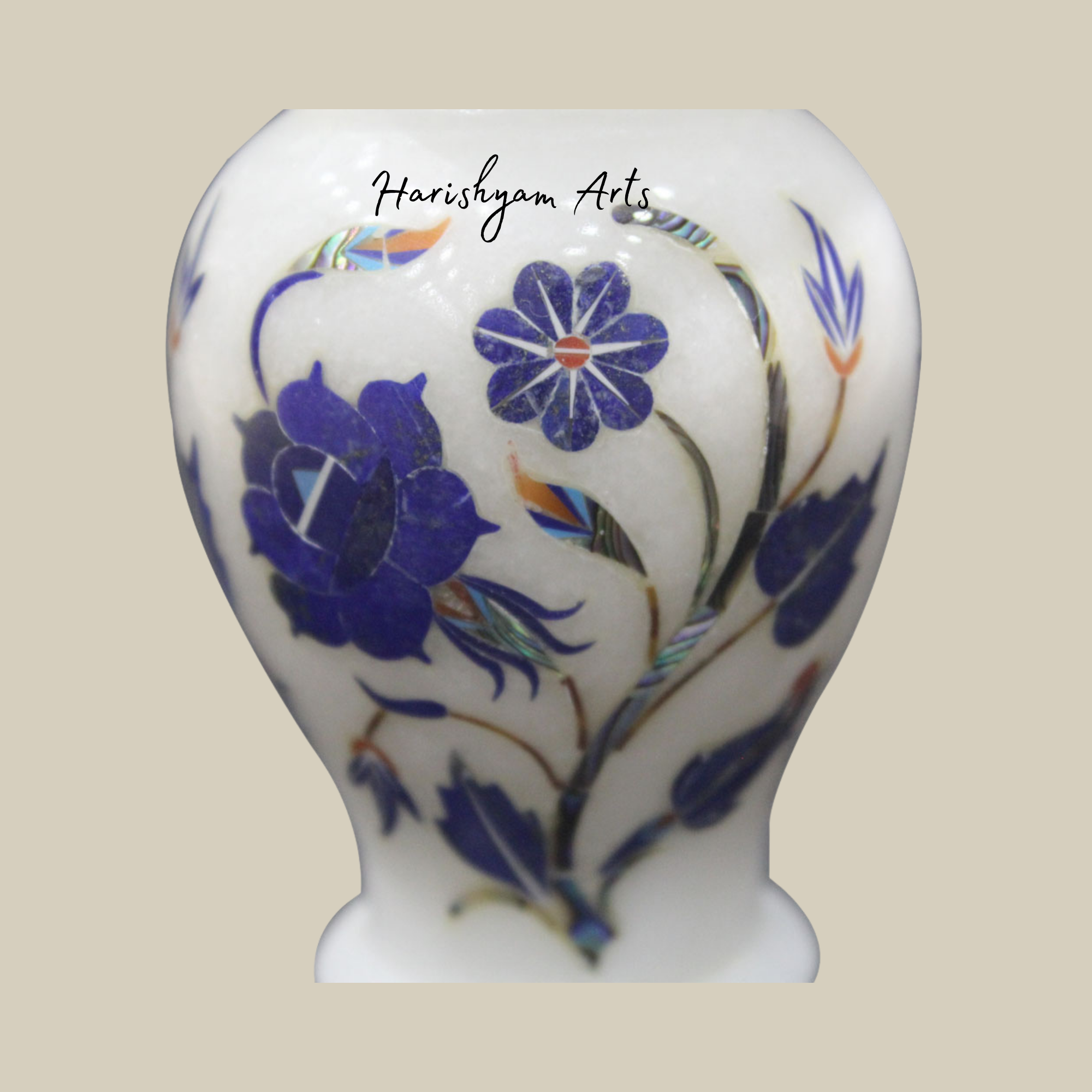 Luxury White Marble Flower Vase with Semi-Precious Stone Inlay Design4