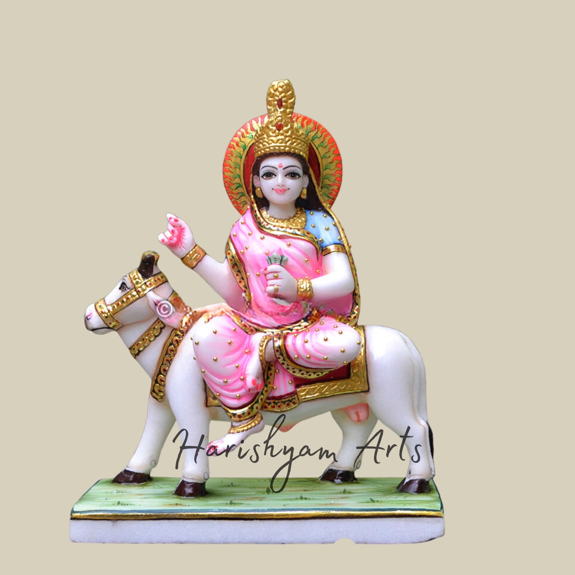 9" Small White Marble Shailputri Mata Murti