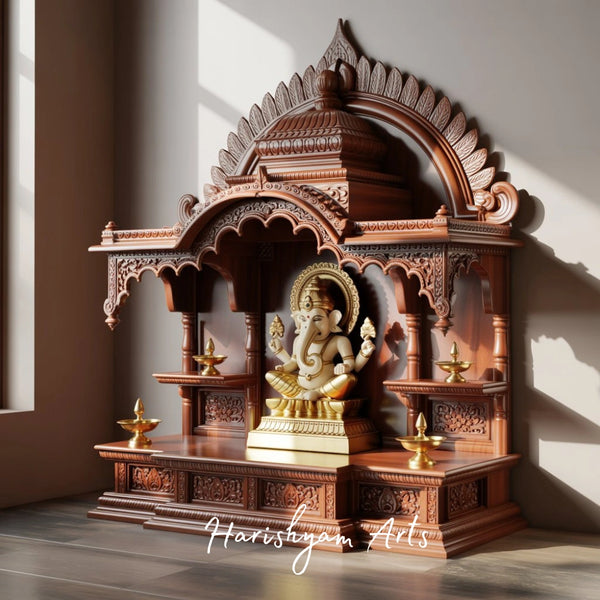 Mahaganapati Teak Temple for Home Grand Floor Standing Pooja Mandapam