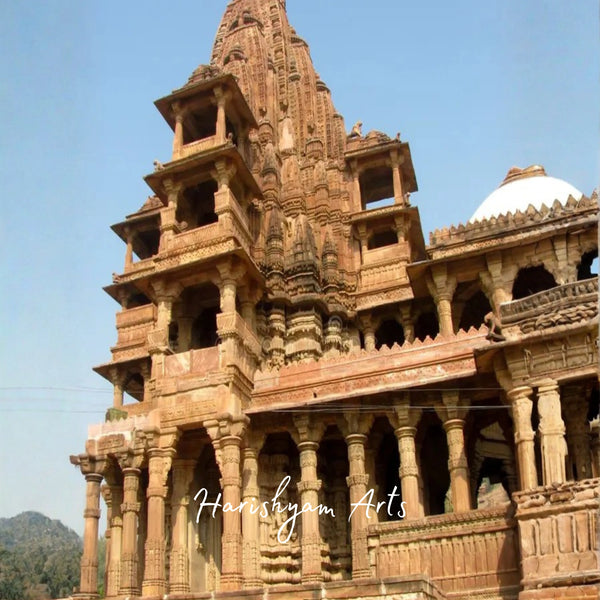 Majestic Heritage Sandstone Temple | Grand Multi-Tier Shikhara Mandir with Ornate Arches, Pillars & Traditional Rajasthani Carvings