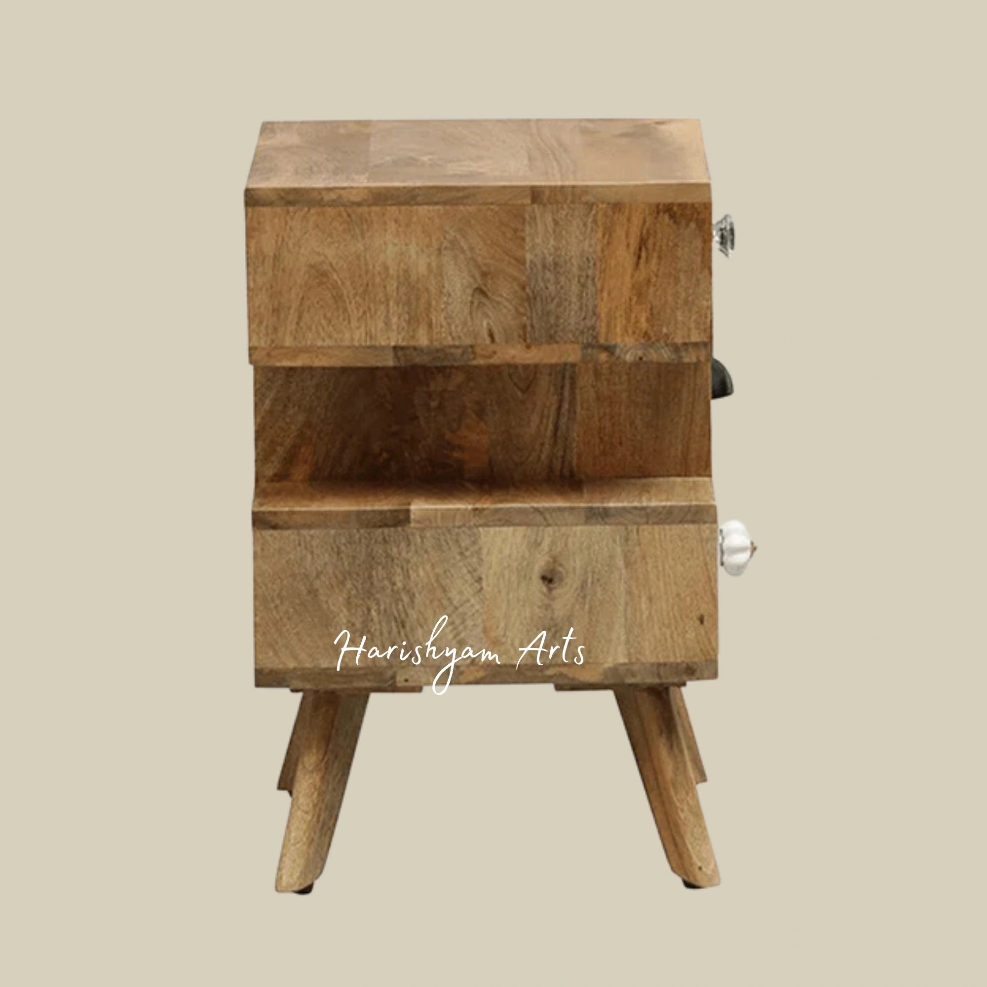 Mango Wood Bedside Chest with Elegant Design and Three Storage Drawers