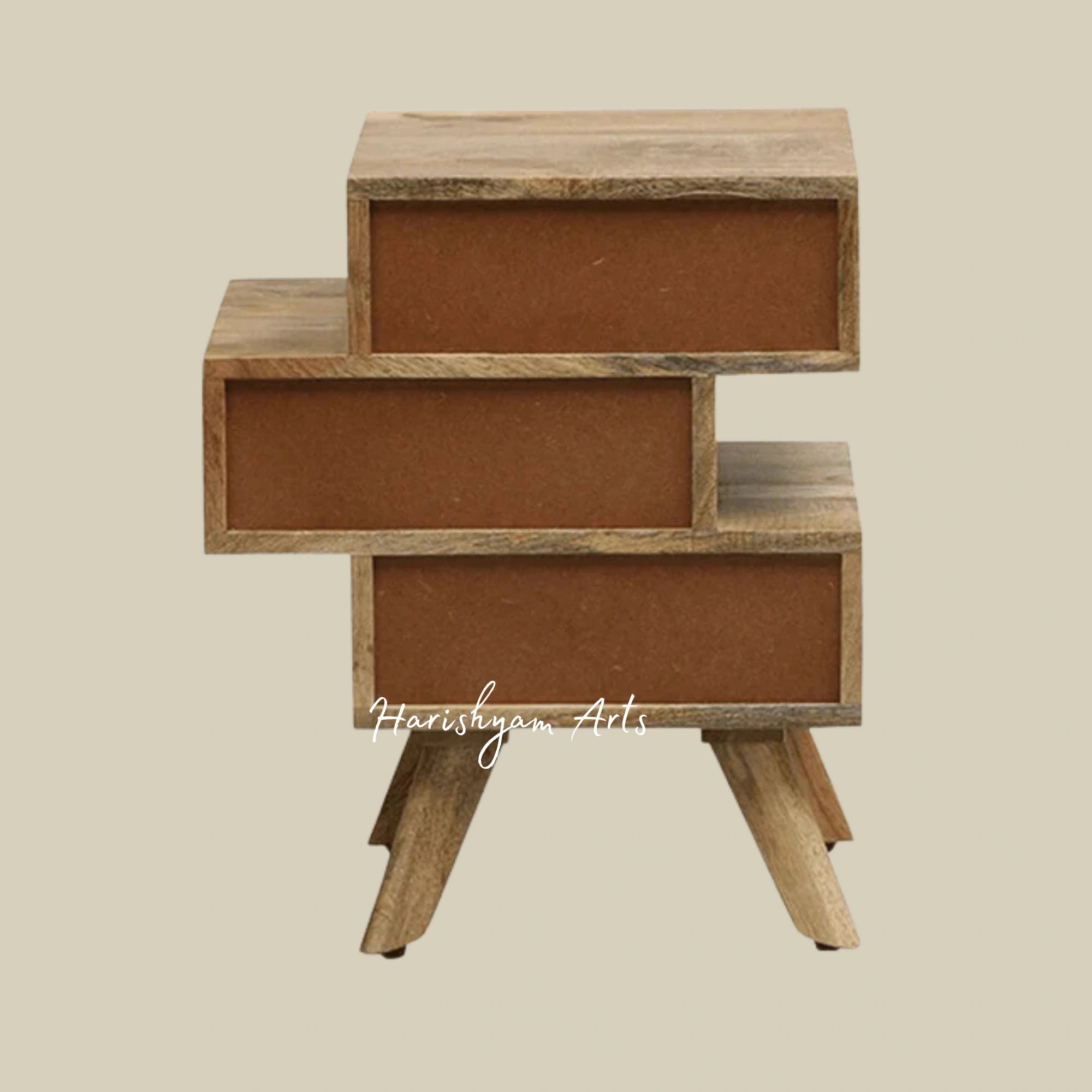 Mango Wood Bedside Chest with Elegant Design and Three Storage Drawers