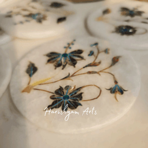 Marble Coaster Set with Mother of Pearl Inlay Elegant and Stylish Drink Coasters for Home and Office