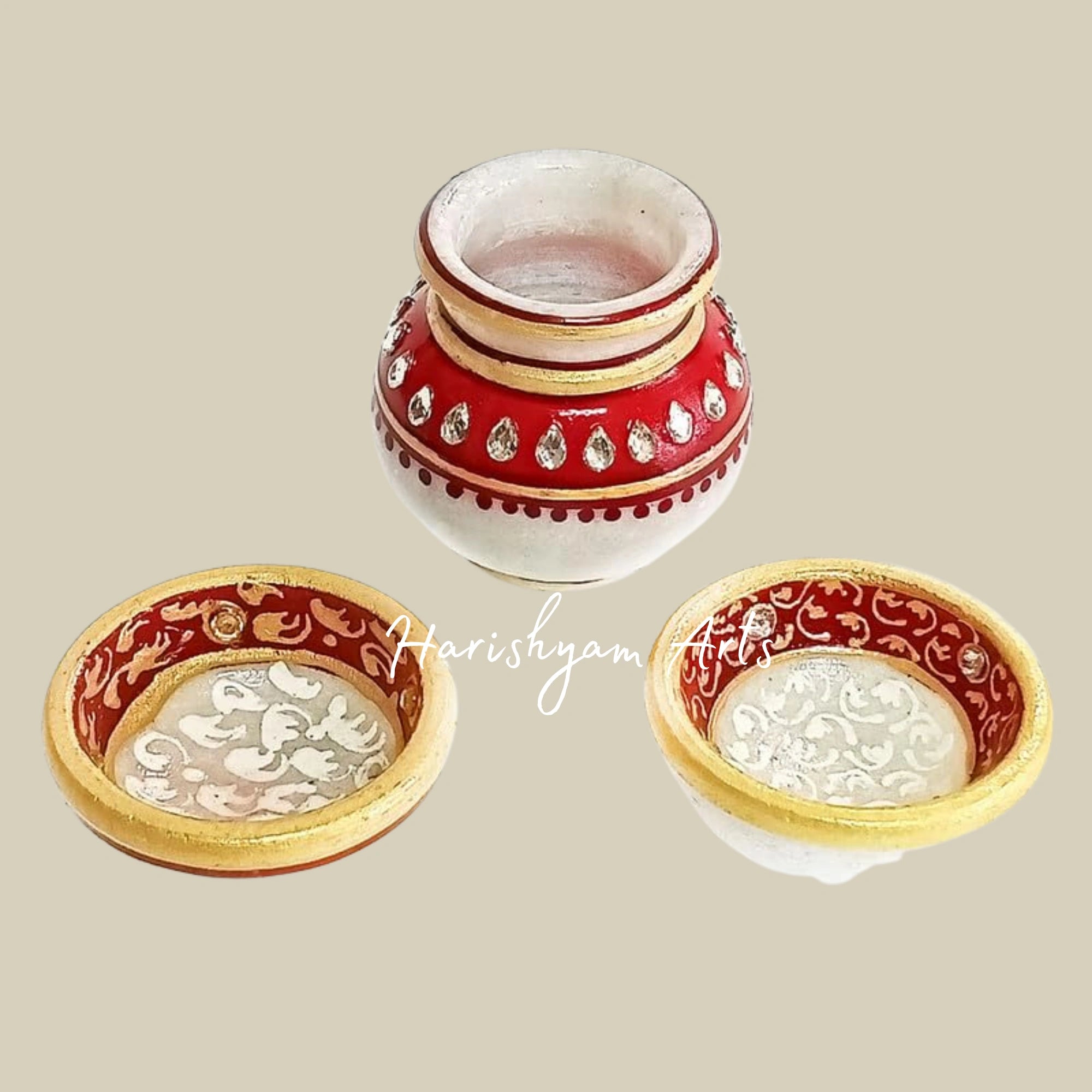 Marble Decorative Pooja Thali Set for Home Temple with Small Lota, Diyas, and Agarbatti Stand